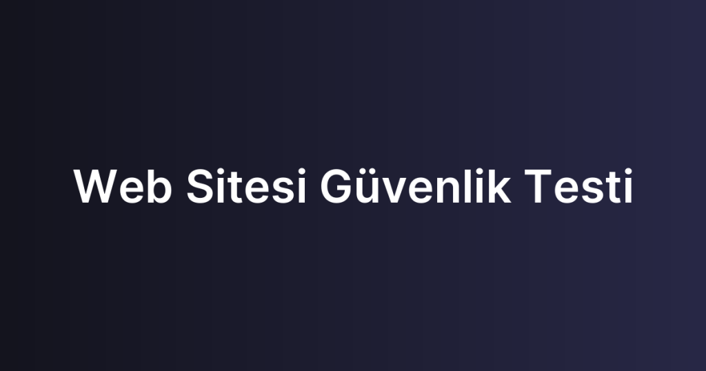 Web Sitesi Güvenlik Testi